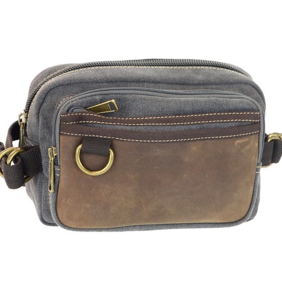 Other - Men's Grey Large Waist Pack With Leather Patch